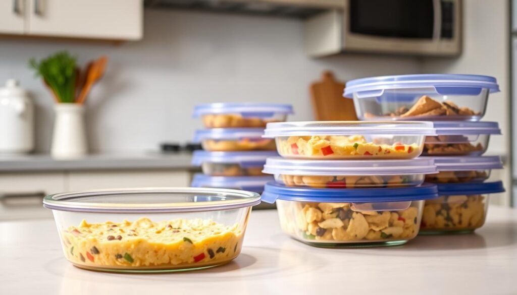 A bright kitchen countertop, neatly arranged with a variety of storage containers. In the foreground, a clear glass container holds the leftover taco dip, its creamy texture and vibrant colors visible through the transparent sides. Beside it, a set of airtight plastic containers, their lids firmly in place, ready to preserve the dip's freshness. Soft, even lighting illuminates the scene, creating a warm and inviting atmosphere. The background showcases a tidy, organized kitchen, with a few kitchen utensils and appliances visible, suggesting a well-equipped cooking space. The overall composition conveys a sense of efficiency and attention to food storage, perfectly complementing the "Storage Tips for Taco Dip" section of the "Delicious Squash Casserole Recipe" article. A bright kitchen countertop, neatly arranged with a variety of storage containers. In the foreground, a clear glass container holds the leftover taco dip, its creamy texture and vibrant colors visible through the transparent sides. Beside it, a set of airtight plastic containers, their lids firmly in place, ready to preserve the dip's freshness. Soft, even lighting illuminates the scene, creating a warm and inviting atmosphere. The background showcases a tidy, organized kitchen, with a few kitchen utensils and appliances visible, suggesting a well-equipped cooking space. The overall composition conveys a sense of efficiency and attention to food storage, perfectly complementing the "Storage Tips for Taco Dip" section of the "Delicious Squash Casserole Recipe" article.