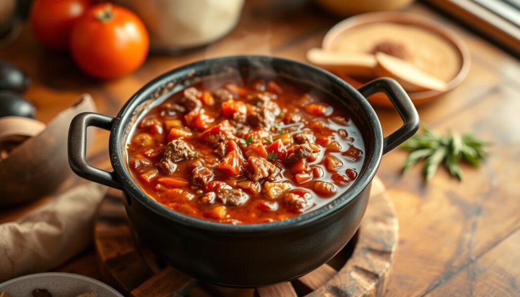 A bubbling cauldron of rich, savory chili simmers on a rustic wooden table, its enticing aroma filling the air. Robust tomatoes, tender beef, and a blend of spices mingle together, creating a depth of flavor. Warm lighting casts a cozy glow, inviting the viewer to imagine the perfect accompaniment to this hearty dish. The scene exudes a sense of homemade comfort, hinting at the ultimate flavor boost that can be achieved through slow-cooked perfection. A bubbling cauldron of rich, savory chili simmers on a rustic wooden table, its enticing aroma filling the air. Robust tomatoes, tender beef, and a blend of spices mingle together, creating a depth of flavor. Warm lighting casts a cozy glow, inviting the viewer to imagine the perfect accompaniment to this hearty dish. The scene exudes a sense of homemade comfort, hinting at the ultimate flavor boost that can be achieved through slow-cooked perfection.