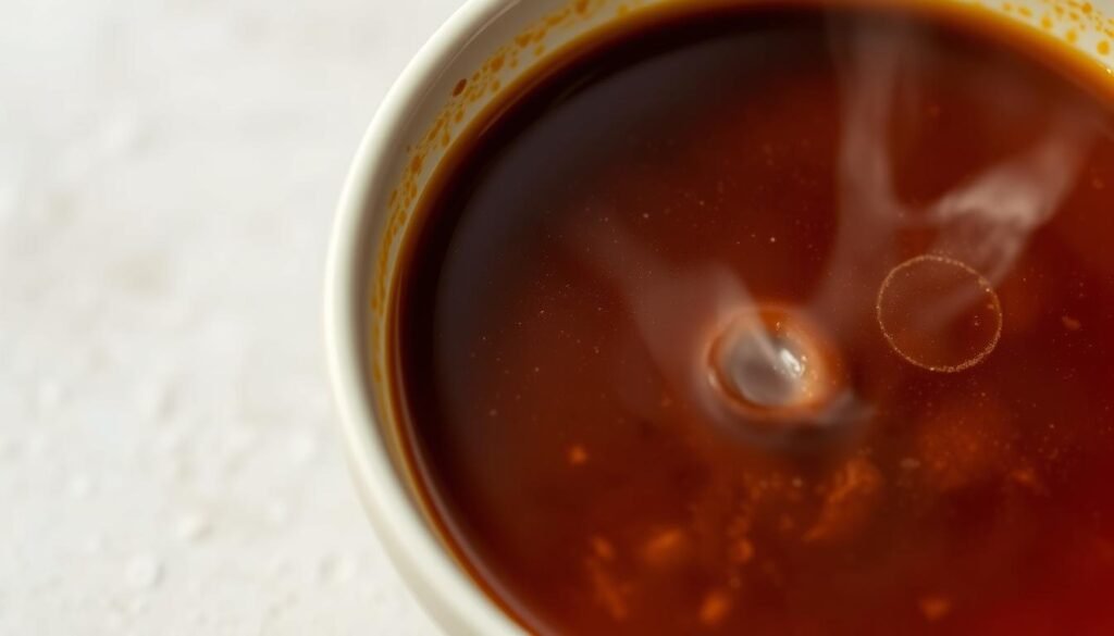 A close-up shot of a bowl filled with a rich, savory au jus sauce. The sauce has a deep, reddish-brown color and a glossy, slightly thickened texture. Steam gently rises from the surface, indicating it has just been prepared. The bowl is placed on a neutral, light-colored surface, allowing the sauce to be the focal point. Subtle lighting from above casts a warm, natural glow, highlighting the sauce's depth and complexity. The overall mood is inviting, encouraging the viewer to imagine the perfect accompaniment for a hearty dish. A close-up shot of a bowl filled with a rich, savory au jus sauce. The sauce has a deep, reddish-brown color and a glossy, slightly thickened texture. Steam gently rises from the surface, indicating it has just been prepared. The bowl is placed on a neutral, light-colored surface, allowing the sauce to be the focal point. Subtle lighting from above casts a warm, natural glow, highlighting the sauce's depth and complexity. The overall mood is inviting, encouraging the viewer to imagine the perfect accompaniment for a hearty dish.