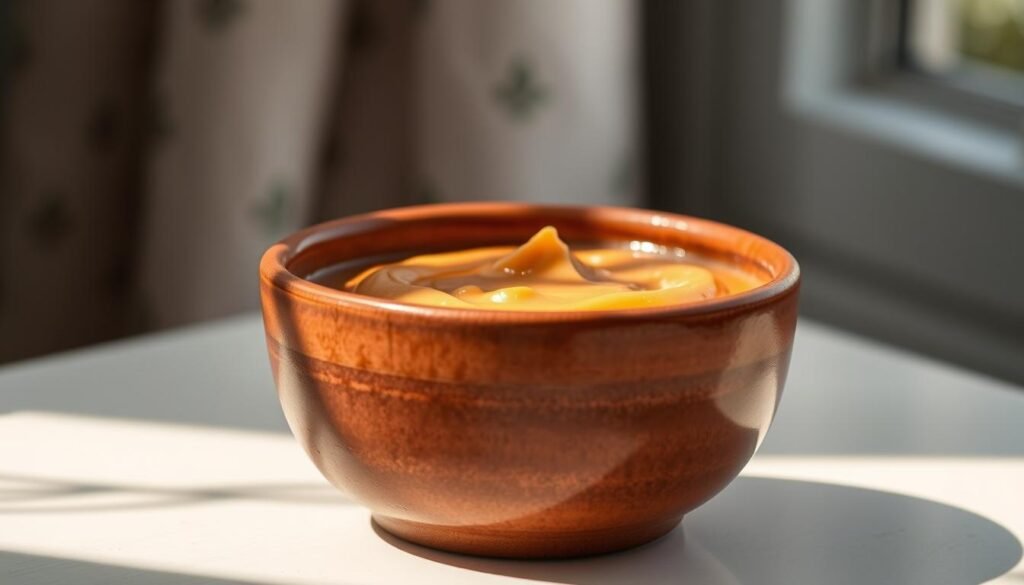 A delectable peanut sauce recipe presented in a rustic, handcrafted ceramic bowl. The sauce's rich, creamy texture is highlighted by the warm, earthy tones of the bowl, set against a softly blurred background. Natural light gently illuminates the scene, creating subtle shadows and highlights that accentuate the sauce's inviting, appetizing appearance. The bowl is positioned on a clean, minimalist surface, allowing the peanut sauce to take center stage and showcase its mouthwatering qualities, perfectly suited to complement a hearty crockpot chili dish. A delectable peanut sauce recipe presented in a rustic, handcrafted ceramic bowl. The sauce's rich, creamy texture is highlighted by the warm, earthy tones of the bowl, set against a softly blurred background. Natural light gently illuminates the scene, creating subtle shadows and highlights that accentuate the sauce's inviting, appetizing appearance. The bowl is positioned on a clean, minimalist surface, allowing the peanut sauce to take center stage and showcase its mouthwatering qualities, perfectly suited to complement a hearty crockpot chili dish.