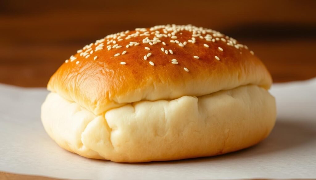 A freshly baked, golden-brown Philly cheesesteak bun, its surface adorned with delicate sesame seeds. The bread is pillowy soft, with a slight crisp on the exterior, inviting a tender bite. The interior is light and airy, perfectly suited to hold the savory fillings of a classic Philly cheesesteak. Soft, doughy texture in the foreground, with a warm, evenly-lit background, capturing the appetizing essence of the perfect bread for this iconic sandwich. Photographed from a slight high angle, emphasizing the enticing presentation of this essential component of the Philly cheesesteak experience. A freshly baked, golden-brown Philly cheesesteak bun, its surface adorned with delicate sesame seeds. The bread is pillowy soft, with a slight crisp on the exterior, inviting a tender bite. The interior is light and airy, perfectly suited to hold the savory fillings of a classic Philly cheesesteak. Soft, doughy texture in the foreground, with a warm, evenly-lit background, capturing the appetizing essence of the perfect bread for this iconic sandwich. Photographed from a slight high angle, emphasizing the enticing presentation of this essential component of the Philly cheesesteak experience.