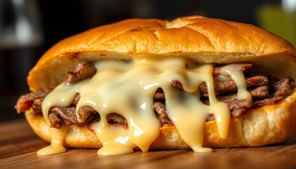 A gourmet Philly cheesesteak cheese, gently melted and oozing over thinly sliced steak, nestled between a freshly toasted and buttered hoagie roll. The cheese has a rich, creamy texture, with a slight sharpness that complements the savory beef. The lighting is soft and warm, highlighting the golden-brown crust of the bread and the vibrant colors of the cheese. The camera angle is close-up, capturing the intricate details and enticing the viewer to take a bite. The atmosphere is one of mouthwatering anticipation, inviting the viewer to imagine the satisfying crunch of the bread and the burst of flavor from the melted cheese. A gourmet Philly cheesesteak cheese, gently melted and oozing over thinly sliced steak, nestled between a freshly toasted and buttered hoagie roll. The cheese has a rich, creamy texture, with a slight sharpness that complements the savory beef. The lighting is soft and warm, highlighting the golden-brown crust of the bread and the vibrant colors of the cheese. The camera angle is close-up, capturing the intricate details and enticing the viewer to take a bite. The atmosphere is one of mouthwatering anticipation, inviting the viewer to imagine the satisfying crunch of the bread and the burst of flavor from the melted cheese.