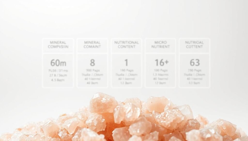 A meticulously detailed illustration of the nutritional value of Pink Himalayan Salt, showcased against a clean, white background. In the foreground, a close-up view of the salt crystals, capturing their distinct pink hue and intricate texture. In the middle ground, a series of transparent panels highlighting the mineral composition and micronutrient content, presented in a clear and visually compelling manner. The background features a minimalist, yet elegant, layout, allowing the key information to take center stage. Soft, natural lighting accentuates the salt's natural beauty, creating a sense of purity and refinement. The overall composition conveys a sense of scientific precision and educational clarity, perfectly suited to illustrate the nutritional value of this unique salt variety. A meticulously detailed illustration of the nutritional value of Pink Himalayan Salt, showcased against a clean, white background. In the foreground, a close-up view of the salt crystals, capturing their distinct pink hue and intricate texture. In the middle ground, a series of transparent panels highlighting the mineral composition and micronutrient content, presented in a clear and visually compelling manner. The background features a minimalist, yet elegant, layout, allowing the key information to take center stage. Soft, natural lighting accentuates the salt's natural beauty, creating a sense of purity and refinement. The overall composition conveys a sense of scientific precision and educational clarity, perfectly suited to illustrate the nutritional value of this unique salt variety.