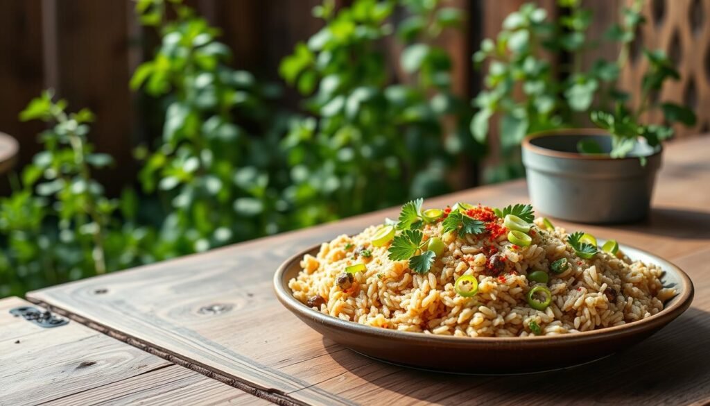 A rustic wooden table set with a platter of aromatic dirty rice, garnished with fresh parsley, sliced green onions, and a sprinkle of paprika. In the background, a lush herb garden casts a warm, natural light across the scene. The camera angle is slightly elevated, capturing the vibrant colors and textures of the dish, inviting the viewer to savor the flavors. The overall mood is one of simple, homemade elegance, perfectly complementing the article's focus on the flaky croissant recipe. A rustic wooden table set with a platter of aromatic dirty rice, garnished with fresh parsley, sliced green onions, and a sprinkle of paprika. In the background, a lush herb garden casts a warm, natural light across the scene. The camera angle is slightly elevated, capturing the vibrant colors and textures of the dish, inviting the viewer to savor the flavors. The overall mood is one of simple, homemade elegance, perfectly complementing the article's focus on the flaky croissant recipe.