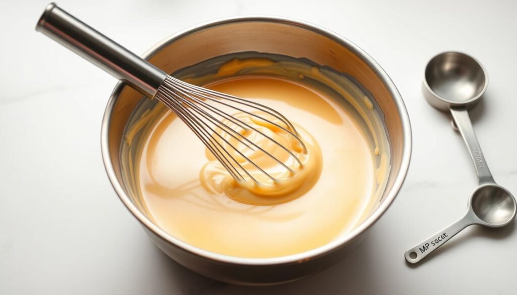 A stainless steel bowl filled with a creamy, golden-hued sauce sits on a clean, white countertop. The sauce is being carefully prepared with a whisk, its smooth and glossy texture catching the soft, diffused lighting from above. The scene is framed by a neutral, minimalist background, creating a sense of focus on the preparation process. A small spatula and a measuring spoon are positioned nearby, hinting at the meticulous attention to detail required to craft the perfect Big Mac sauce. The overall atmosphere is one of precision, culinary expertise, and the anticipation of a delicious, authentic Big Mac experience. A stainless steel bowl filled with a creamy, golden-hued sauce sits on a clean, white countertop. The sauce is being carefully prepared with a whisk, its smooth and glossy texture catching the soft, diffused lighting from above. The scene is framed by a neutral, minimalist background, creating a sense of focus on the preparation process. A small spatula and a measuring spoon are positioned nearby, hinting at the meticulous attention to detail required to craft the perfect Big Mac sauce. The overall atmosphere is one of precision, culinary expertise, and the anticipation of a delicious, authentic Big Mac experience.