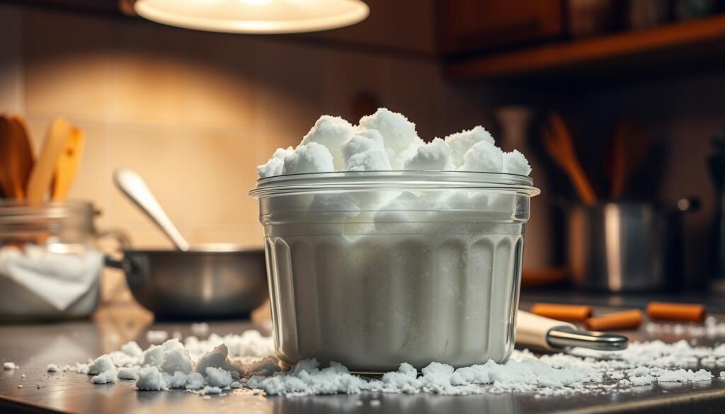 A well-lit kitchen counter, with a glass container filled to the brim with freshly fallen snow, ready to be transformed into a delightful snow cream treat. The container's lid is slightly ajar, allowing the soft, feathery texture of the snow to be visible. Surrounding the container are various kitchen tools and utensils, hinting at the preparation process. Overhead, a warm, diffused light casts a cozy glow, creating a inviting atmosphere for this wintry delicacy. The image exudes a sense of anticipation and the simple pleasures of homemade, seasonal delights. A well-lit kitchen counter, with a glass container filled to the brim with freshly fallen snow, ready to be transformed into a delightful snow cream treat. The container's lid is slightly ajar, allowing the soft, feathery texture of the snow to be visible. Surrounding the container are various kitchen tools and utensils, hinting at the preparation process. Overhead, a warm, diffused light casts a cozy glow, creating a inviting atmosphere for this wintry delicacy. The image exudes a sense of anticipation and the simple pleasures of homemade, seasonal delights.