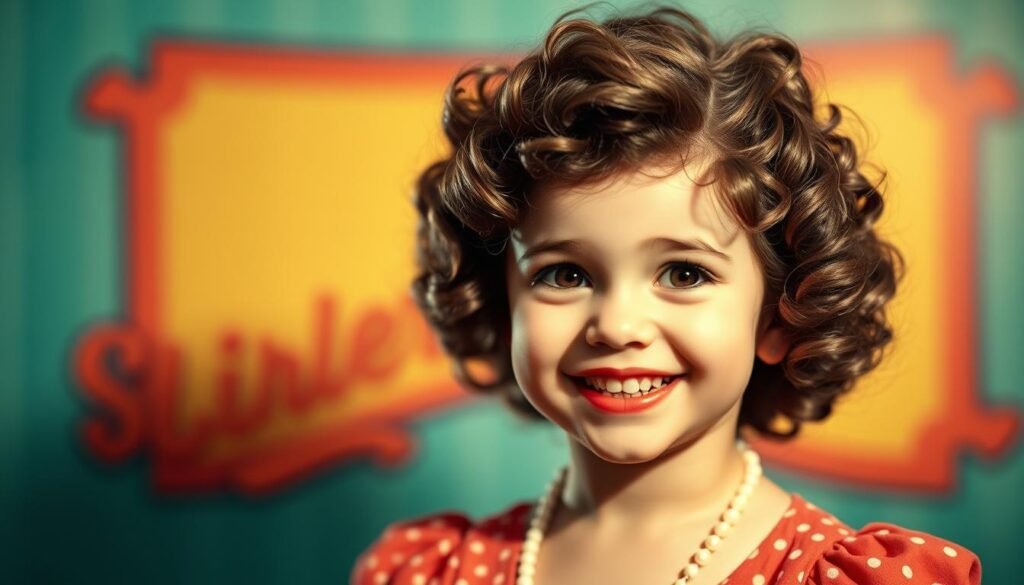 A whimsical portrait of Shirley Temple, the iconic child star of the 1930s, capturing her enduring influence on pop culture. Set against a vibrant, retro-inspired background, the image depicts Temple with her signature curly locks and dimpled smile, radiating the charm and innocence that captivated audiences worldwide. Soft, warm lighting illuminates her face, highlighting her youthful exuberance and the timeless appeal that has made her a cherished figure in the collective cultural memory. The composition blends a sense of nostalgia with a modern, stylized aesthetic, reflecting the ongoing relevance and enduring legacy of Shirley Temple's cinematic and cultural legacy. A whimsical portrait of Shirley Temple, the iconic child star of the 1930s, capturing her enduring influence on pop culture. Set against a vibrant, retro-inspired background, the image depicts Temple with her signature curly locks and dimpled smile, radiating the charm and innocence that captivated audiences worldwide. Soft, warm lighting illuminates her face, highlighting her youthful exuberance and the timeless appeal that has made her a cherished figure in the collective cultural memory. The composition blends a sense of nostalgia with a modern, stylized aesthetic, reflecting the ongoing relevance and enduring legacy of Shirley Temple's cinematic and cultural legacy.